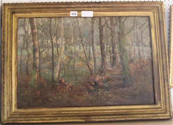 19th Century oil landscape, children in a wood(-)